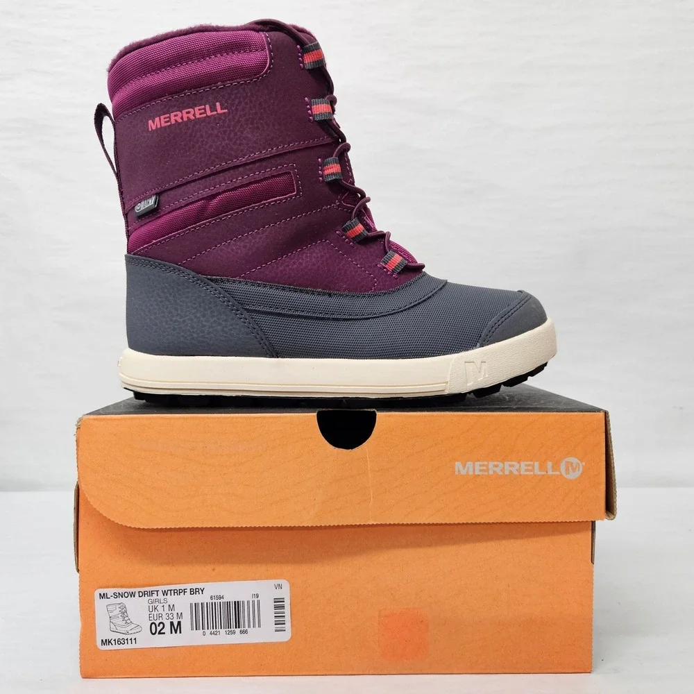 Merrell‎ Snow Drift Waterproof Winter Boots MK163111 Berry Grey Girls Size 2